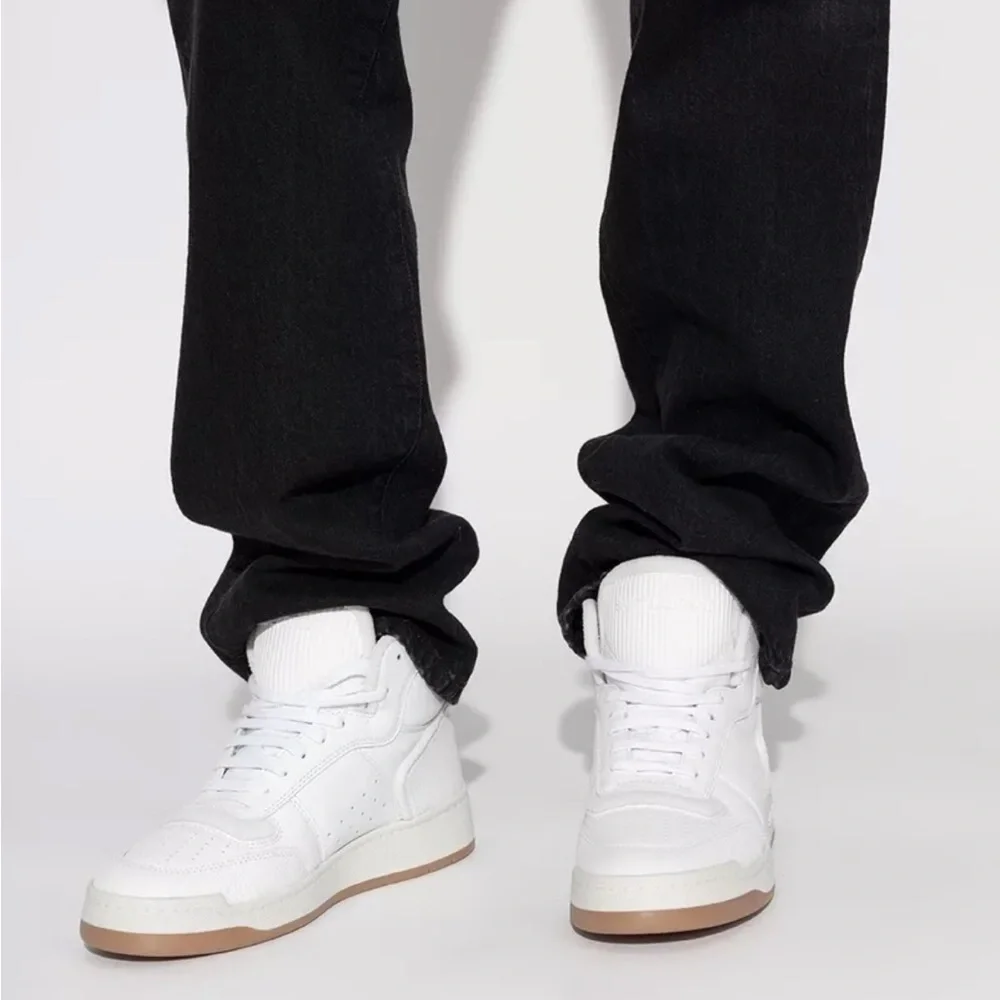 SAINT LAURENT SL 80 WOMEN SL/80 HIGH TOP LOGO YSL LEATHER SNEAKERS SIZE 39.5 - Picture 8 of 15